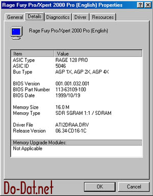 Windows 98 Screen Shot of ATi Rage 128 Pro - Details