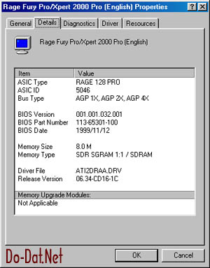Windows 98 Screen Shot of ATi Rage 128 Pro - Details